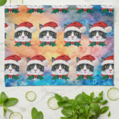 Cute Black en White-kerstkat facetten Pattern Theedoek (Gevouwen)