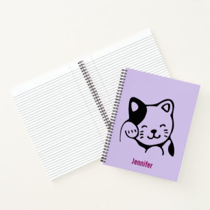 Cute Black en White Kitty Cat Waving Hallo Custom Notitieboek