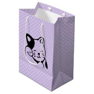 Cute Black en White Kitty Cat Waving Hallo Medium Cadeauzakje
