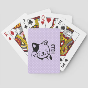 Cute Black en White Kitty Cat Waving Hallo Pokerkaarten
