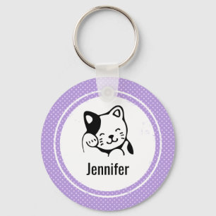 Cute Black en White Kitty Cat Waving Hallo Sleutelhanger