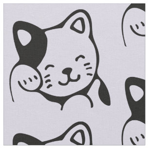 Cute Black en White Kitty Cat Waving Hallo Stof