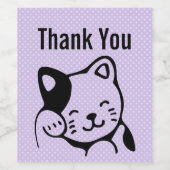 Cute Black en White Kitty Cat Waving Hallo Wijn Etiket (Enkel label)