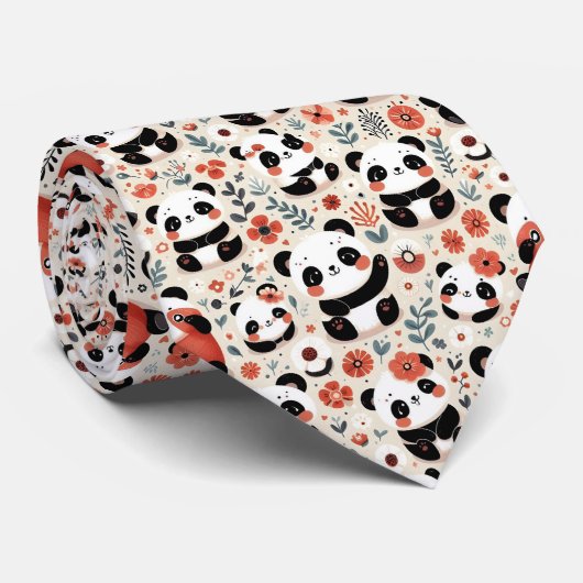 Cute Black en White Panda Stropdas (Opgerold)