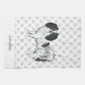 Cute Black en White Phalène Dog met aangepaste naa Theedoek (Horizontaal)