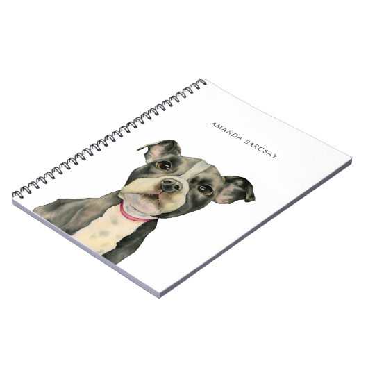 Cute Black en White Pitbull Puppy Dog Waterverf Notitieboek (Linkerzijde)