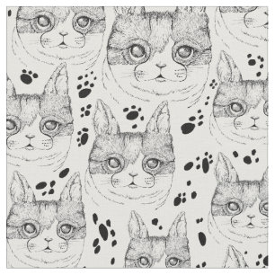 Cute Black en White Serene Cat Face Pattern Stof