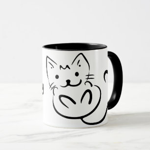 Cute Black en White Sketch Snuggly Kitten Mok
