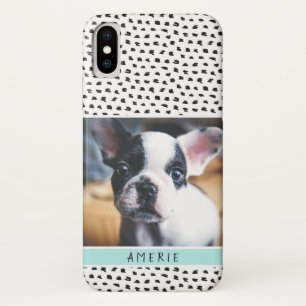 Cute Black en White Splotches Pet Photo   Aqua iPhone X Hoesje