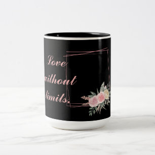 Cute Black Flowers, hou van een citaat Tweekleurige Koffiemok
