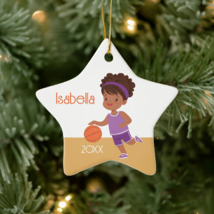 Cute Black Girl Basketball Persoonlijk Keramisch Ornament
