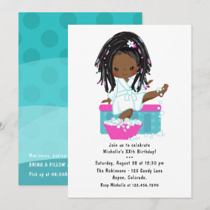 Cute Black Girl Spa Sleepover Birthday Party Kaart