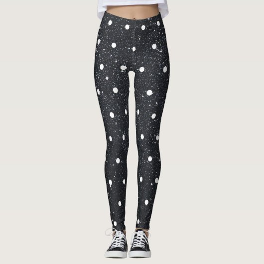 Cute Black Glitter White Polka Dot Pattern Trendy Leggings (Voorkant)