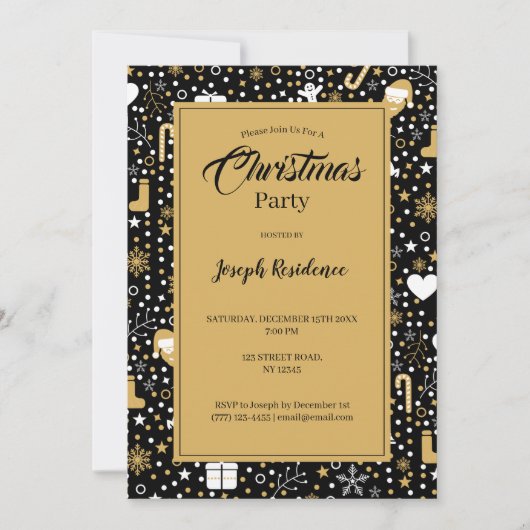 Cute Black Gold Polka Dots Script-kerstfeest Kaart (Voorkant)