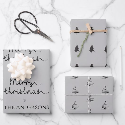 Cute Black Grey Name kerstboomstructuur Gift Inpakpapier Vel (Voorkant)