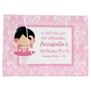 Cute Black Hair Ballerina & Roze Damask Hartelijk Groot Cadeauzakje