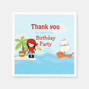 Cute Black Hair Pirate Girl in Red Birthday Servet