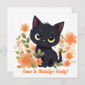Cute Black Kat Kawaii Chibi Kaart (Voorkant / Achterkant)