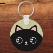 Cute Black Kawaii Kat Round Sleutelhanger (Voorkant)
