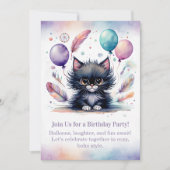 Cute Black Kitten Birthday Invitation Boho (Devant)