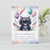 Cute Black Kitten Birthday Invitation  Boho  Kaart (Staand voorkant)