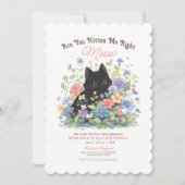 Cute Black Kitten Floral Invitation Anniversaire | (Devant)