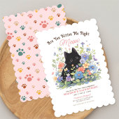 Cute Black Kitten Floral Invitation Anniversaire |