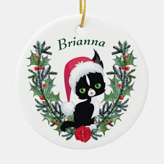 Cute Black Kitten kerstmis Keramisch Ornament (Voorkant)