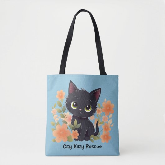 Cute Black Kitten met bloemen Draagtas (Voorkant)