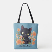 Cute Black Kitten met bloemen Draagtas (Achterkant)
