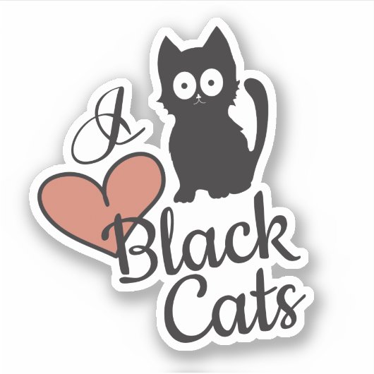 Cute Black Kitten met hart Sticker (Voorkant)
