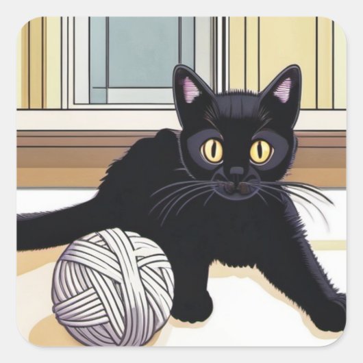 Cute Black Kitten Vierkante Sticker (Voorkant)