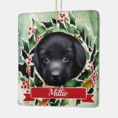 Cute Black Labrador Puppy Waterverf Kerstmis Keramisch Ornament (Links)