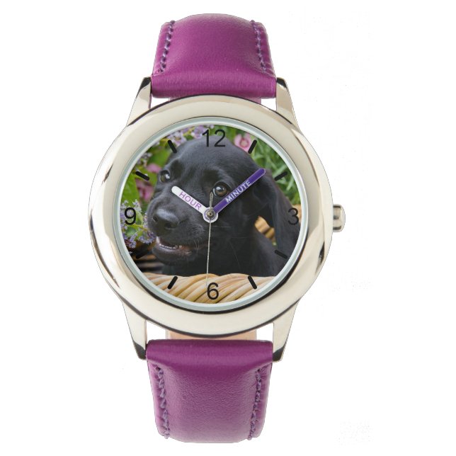 Cute Black Labrador Retriever Dog Puppy dial-bord Horloge (Voorkant)