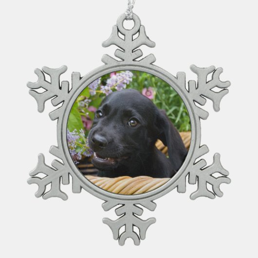 Cute Black Labrador Retriever Dog Puppy Photo * Tin Sneeuwvlok Ornament (Voorkant)