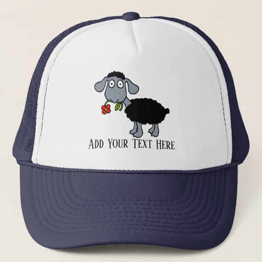 Cute Black Lamb Sheep met Red Flower Custom Trucker Pet (Voorkant)