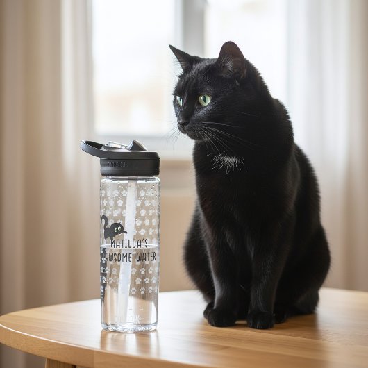 Cute Black Nom du chat Pawsome Bouteille d'eau