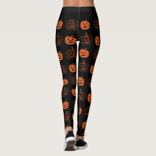 Cute Black Oranje Jack O Lantern Pattern Halloween Leggings