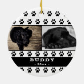 Cute Black Paw Pattern Dog Photo Collage Keepslag Keramisch Ornament (Achterkant)