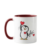  Cute Black Penguin with Red Hearts Love Mug