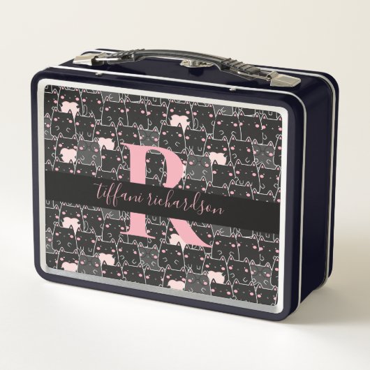 Cute Black Pink Kitty Cats Monogram (Achterkant)