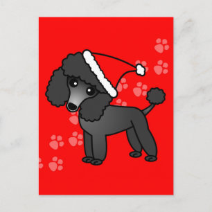 Cute Black Poodle Cartoon Santa Hat Feestdagenkaart