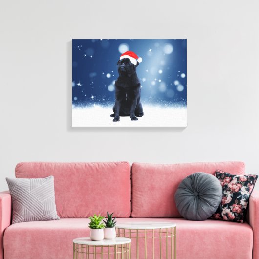 Cute Black Pug Dog Kerstkerstkerstkerstkerstkerstk Canvas Afdruk (Insitu (Woonkamer))