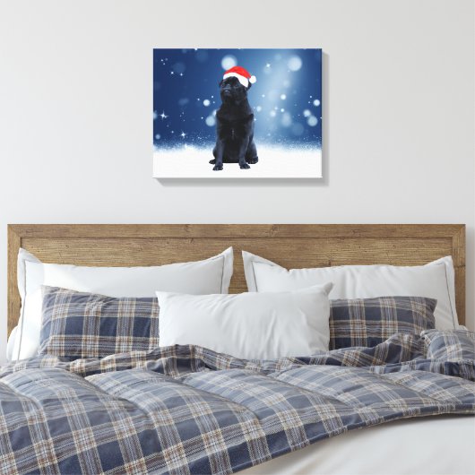 Cute Black Pug Dog Kerstkerstkerstkerstkerstkerstk Canvas Afdruk (Insitu (Slaapkamer))