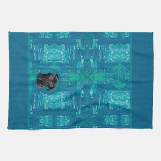 Cute Black Pug Face Charm | Unique Custom Dog Love Theedoek (Horizontaal)