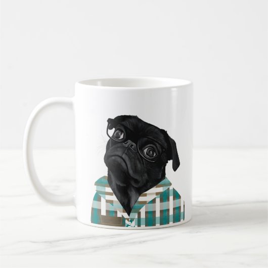 Cute Black Pug met bril Koffiemok (Links)