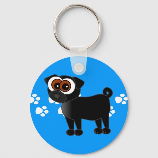 Cute Black Pug Sleutelhanger - blauw (Voorkant)