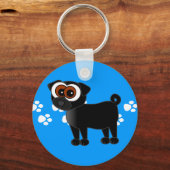 Cute Black Pug Sleutelhanger - blauw (Voorkant)