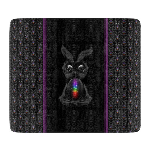 Cute Black Rabbit met Chakra Rainbow Soul Snijplank (Voorkant)