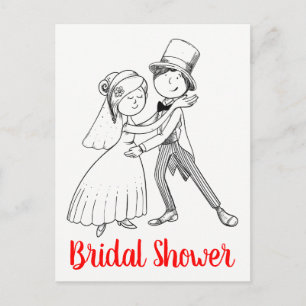 Cute Black Red Bride Groom Cartoon Vrijgezellenfee Uitnodiging Briefkaart